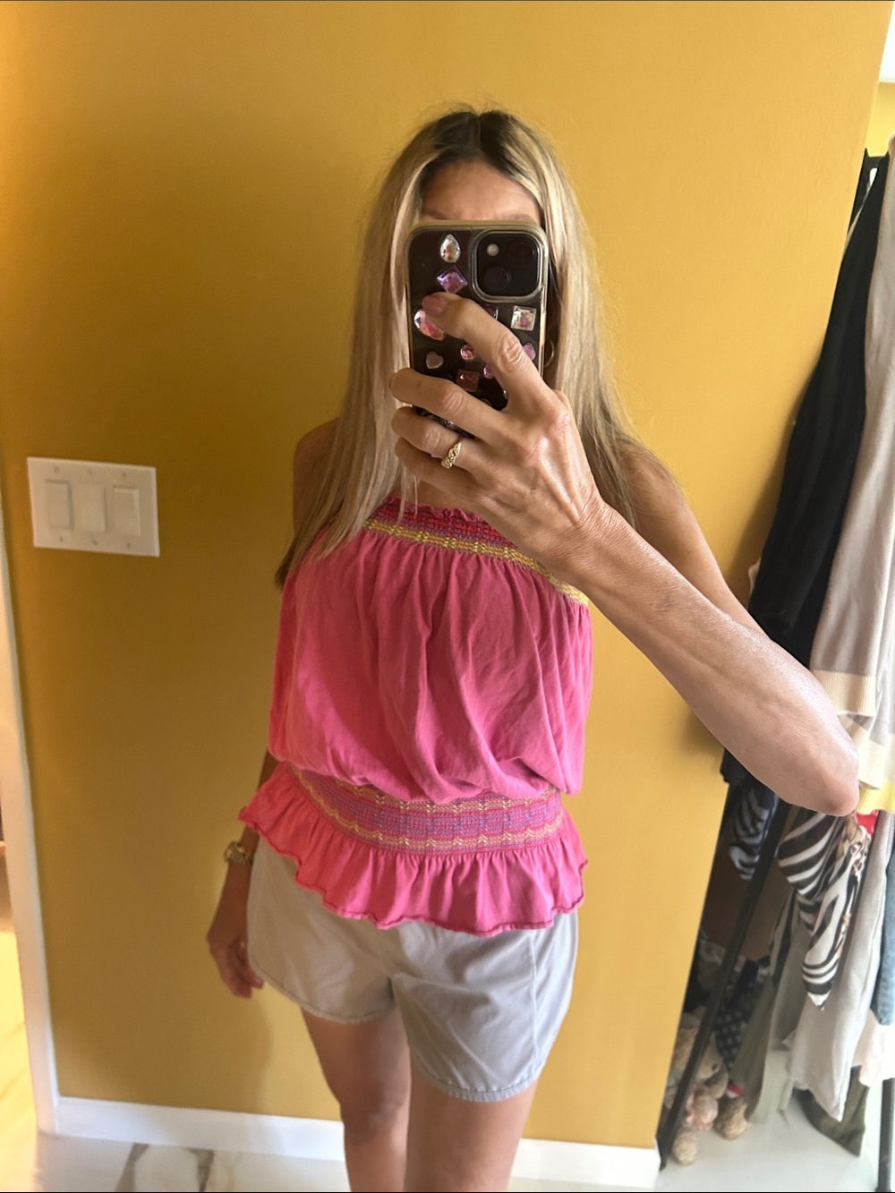 Smocked Strapless Pink Peplum Camisole